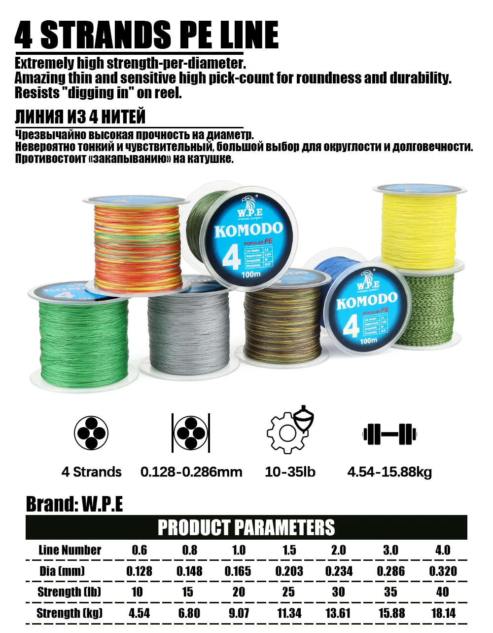Línea trenzada KOMODO 4 hebras vista frontal