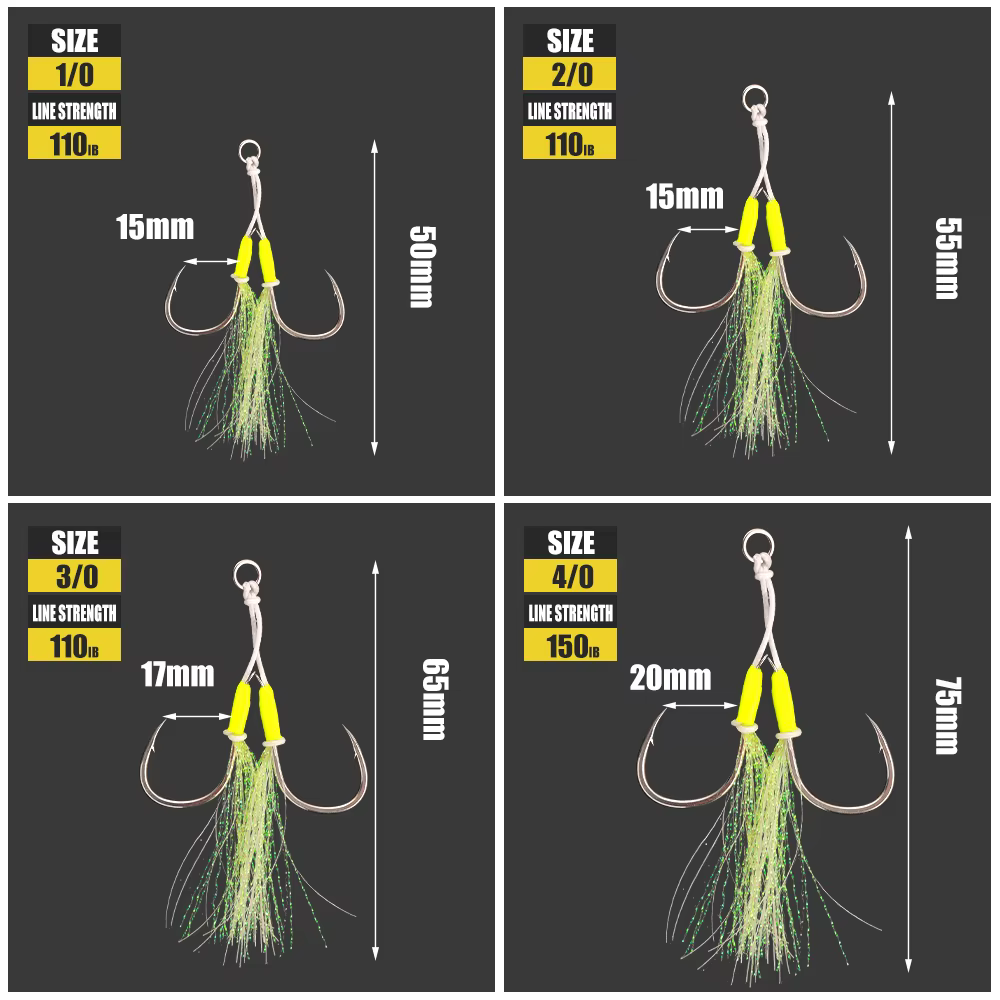 Anzuelos Doble Asistencia Jiggingpro Slow Jigging Marino Fluorescentes