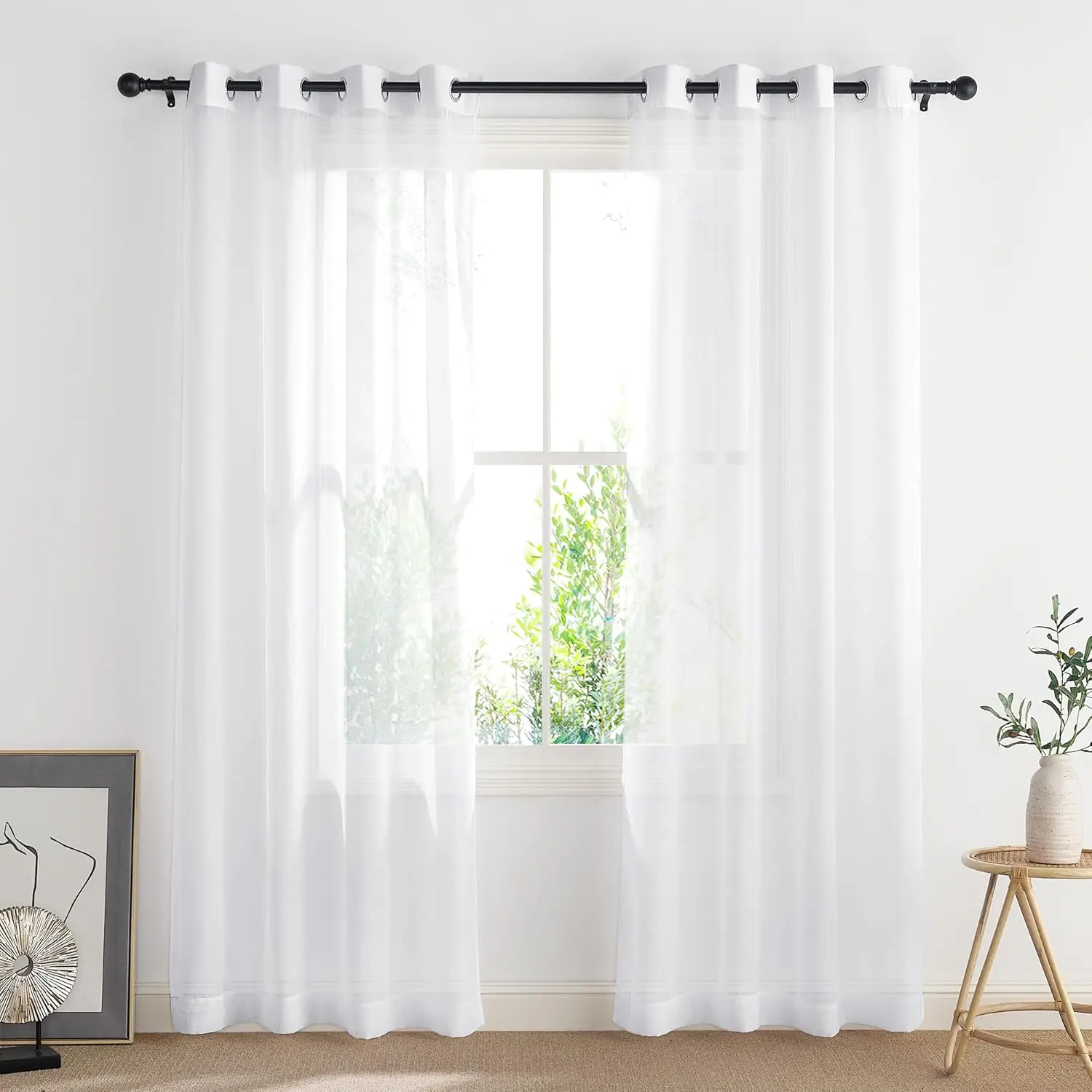 Cortinas de velo blancas con ojales 132 cm para dormitorio y salón - imagen 2