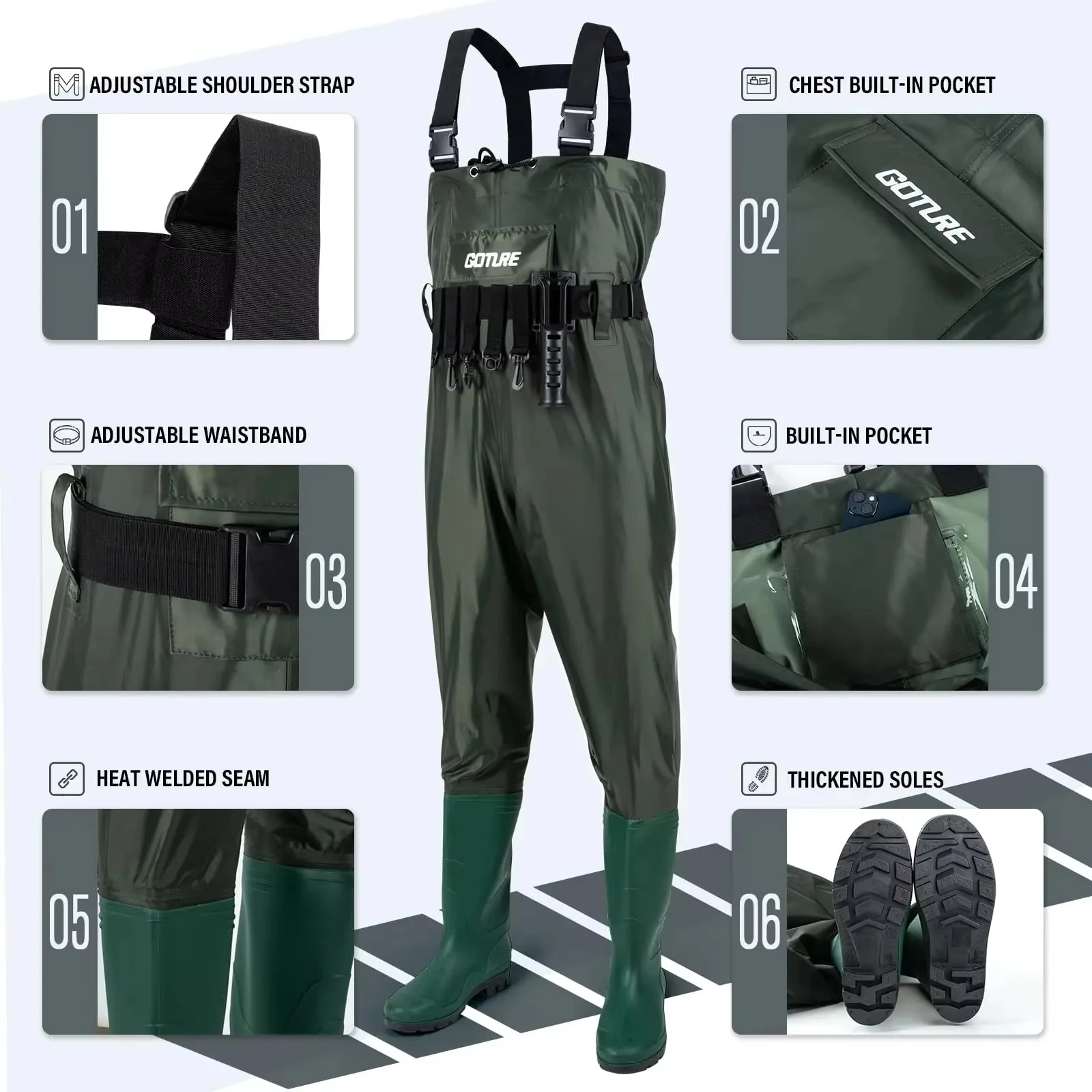 Goture vadeador de pecho impermeable con bota integrada y cinturón - imagen 2