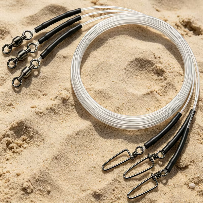 Bajo fluorocarbono para pesca con giratorio y mosquetón