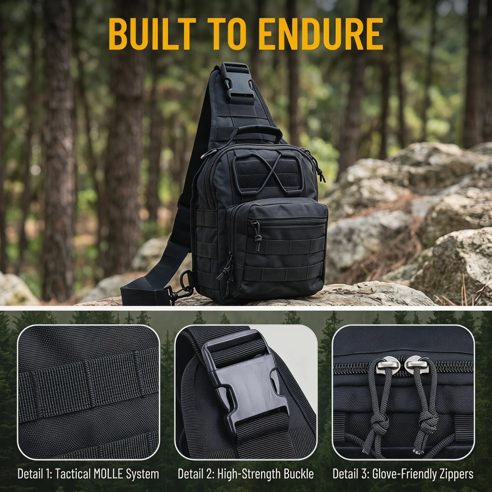 Mochila táctica impermeable con sistema MOLLE ligera bandolera - imagen 4