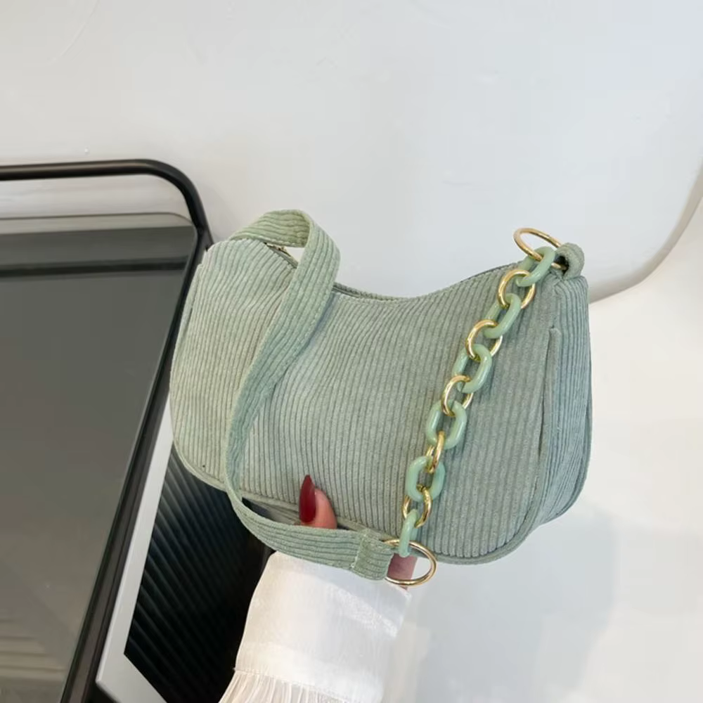 Bolso Bandolera de Pana con Cadena y Cremallera – Estilo Clutch - imagen 4