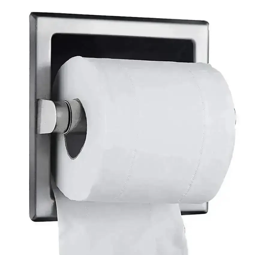 Portarrollos de papel higiénico negro de metal con montaje empotrado - imagen 5