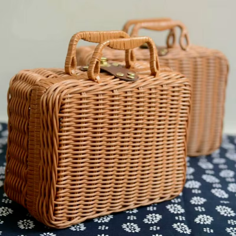 Cesta de Mimbre PP Retro – Organizador Portátil para Picnic