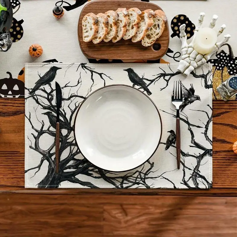 Manteles individuales Halloween con diseño de cuervo – festivo - imagen 3