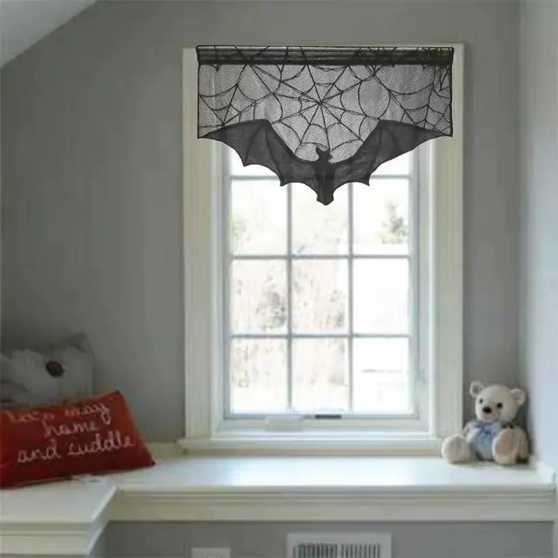 Cortina de ventana Halloween gótica de encaje con murciélagos - imagen 5