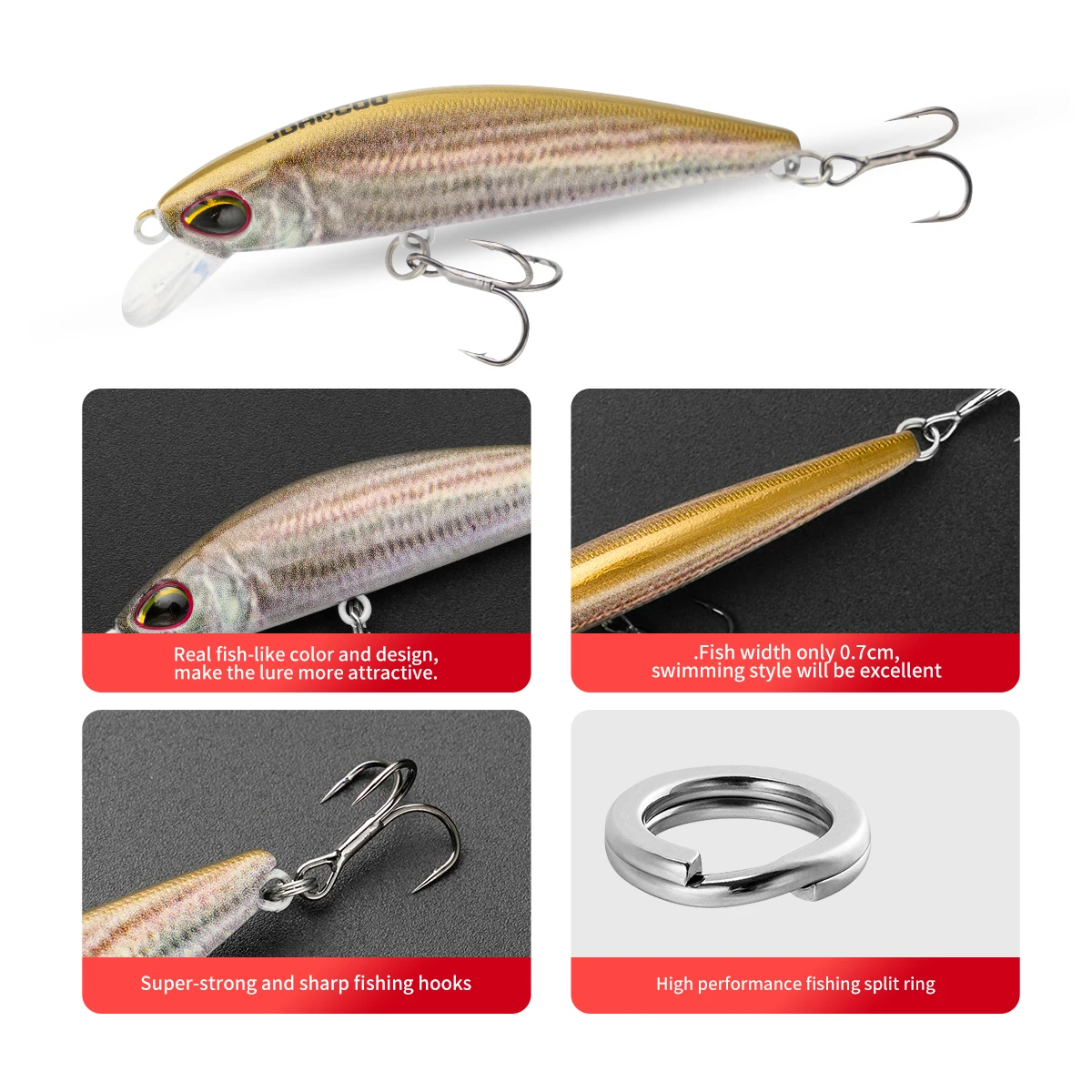 Johncoo Wobbler Minnow hundimiento por gravedad para trucha, perca - imagen 4