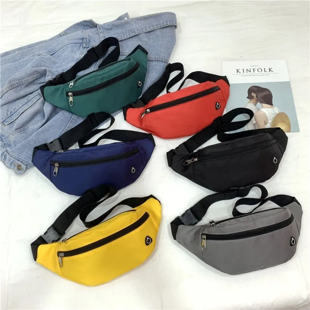 Riñonera de nailon ligera color sólido para deporte urbano unisex