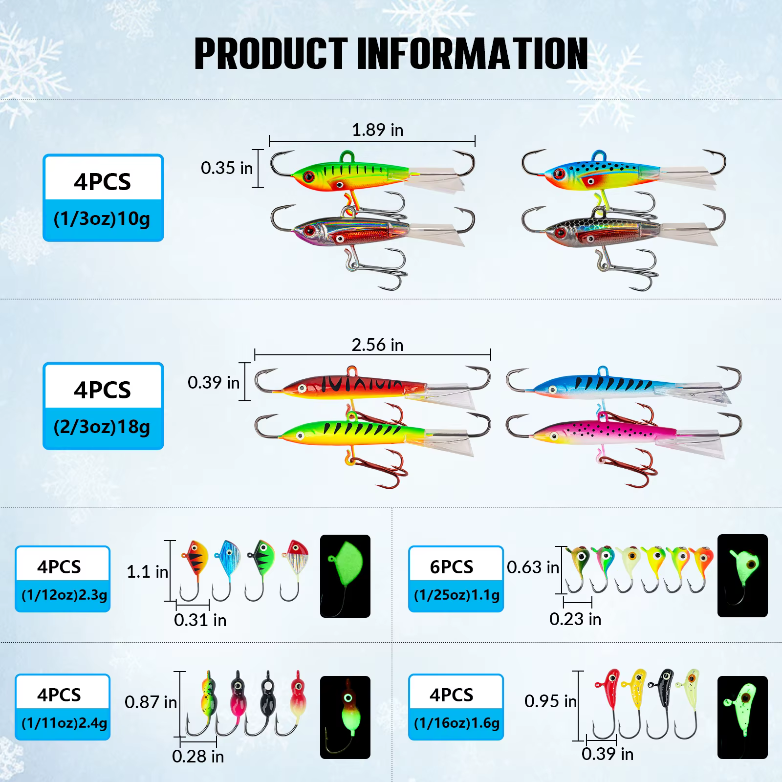 Kit Jig Head Micro Vinilos Luminosos – Anzuelos Pesca en Hielo - imagen 2