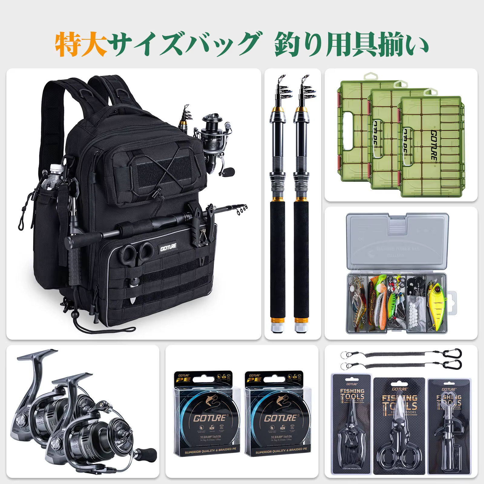 Mochila Goture de pesca impermeable – Soporte cañas y multibolsillos - imagen 4