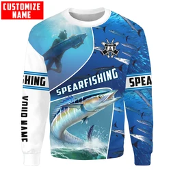Sudadera Wahoo pesca submarina azul con nombre 3D