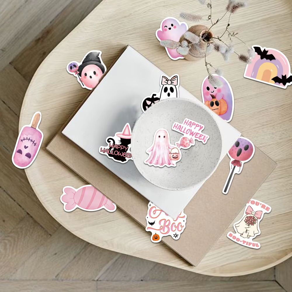 Pegatinas Halloween rosas impermeables - Dibujos animados para niños