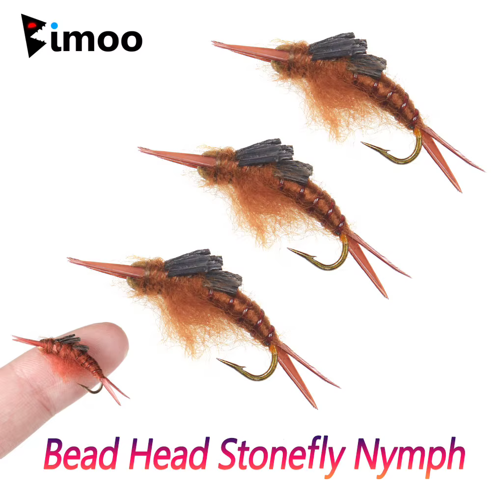Bimoo Señuelos Stonefly Nymph latón – Color marrón para trucha y perca - imagen 5