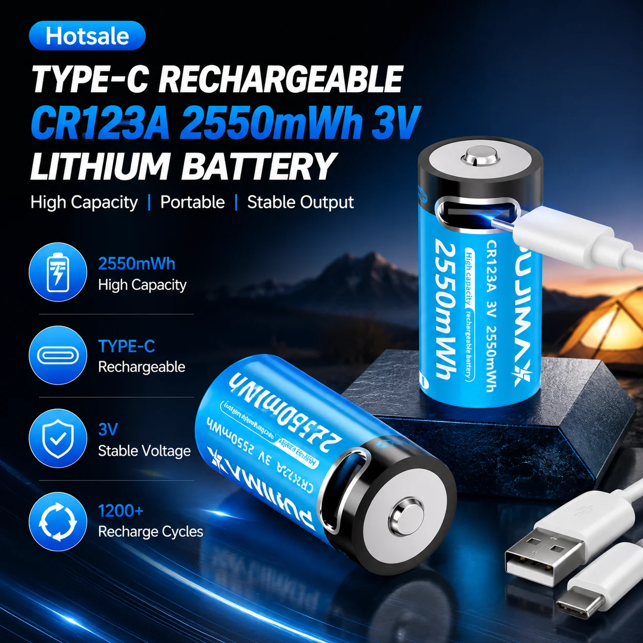 Batería recargable Li-ion Tipo-C CR123A portátil de alta capacidad - imagen 2