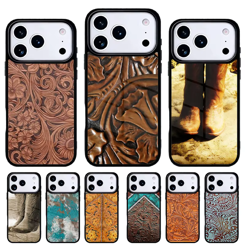 Funda de cuero marrón estilo Western para iPhone 15 Pro Max