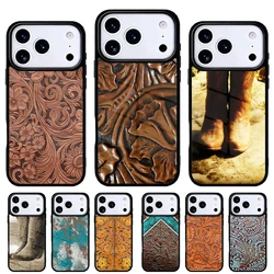Funda de cuero marrón estilo Western para iPhone 15 Pro Max