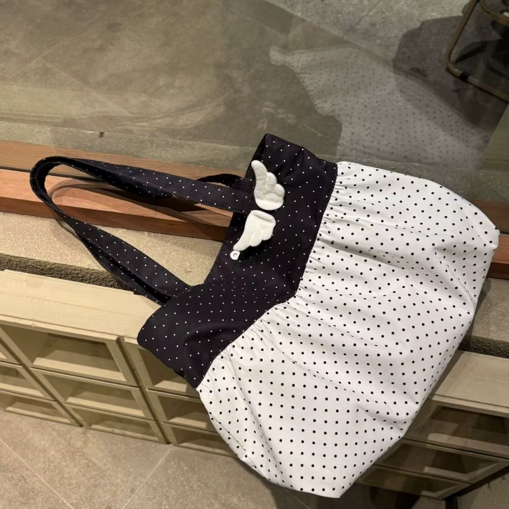 Bolso Tote de Tela con Estampado de Puntos y Alas para Mujer