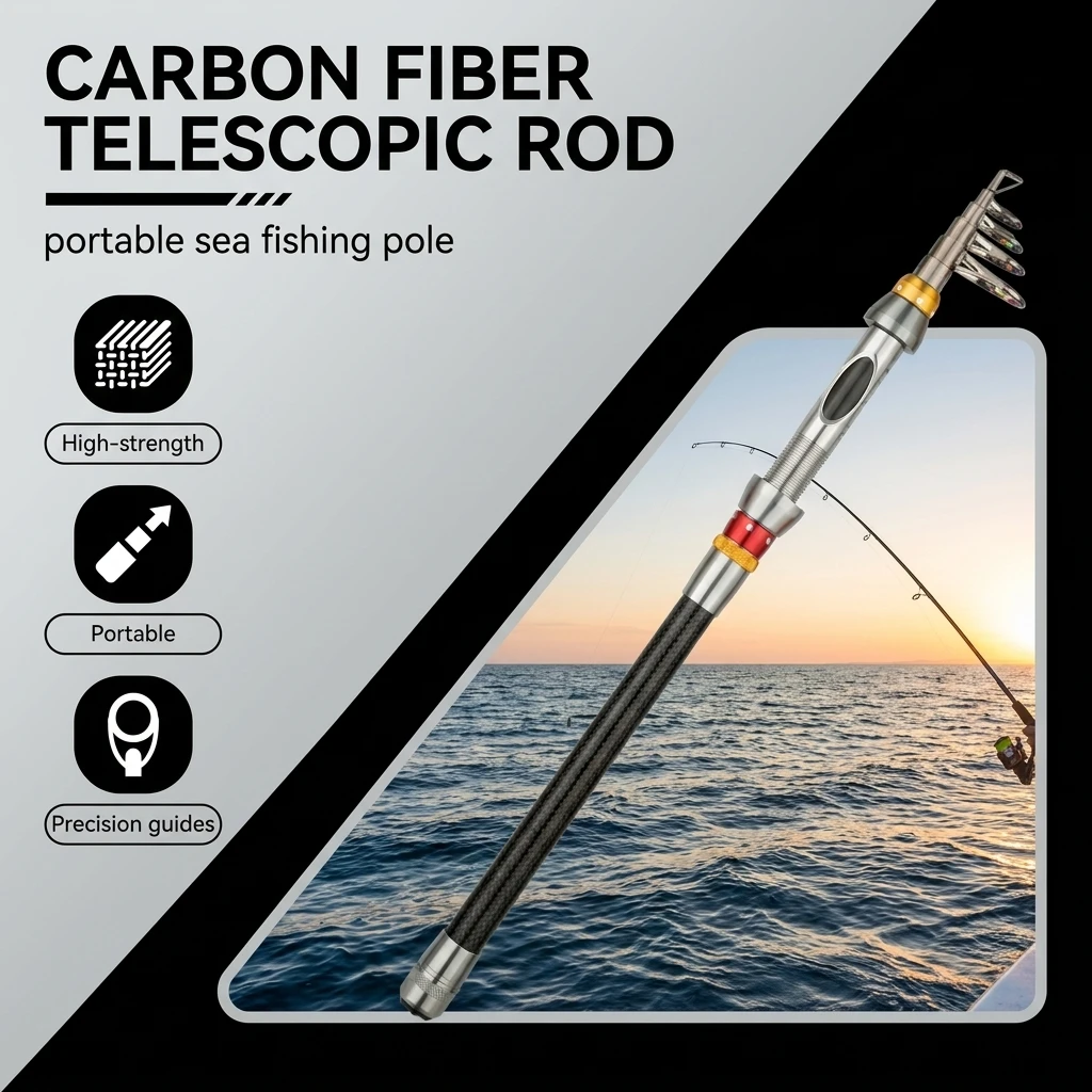 Caña de pesca telescópica en carbono ultraligero portátil - imagen 3