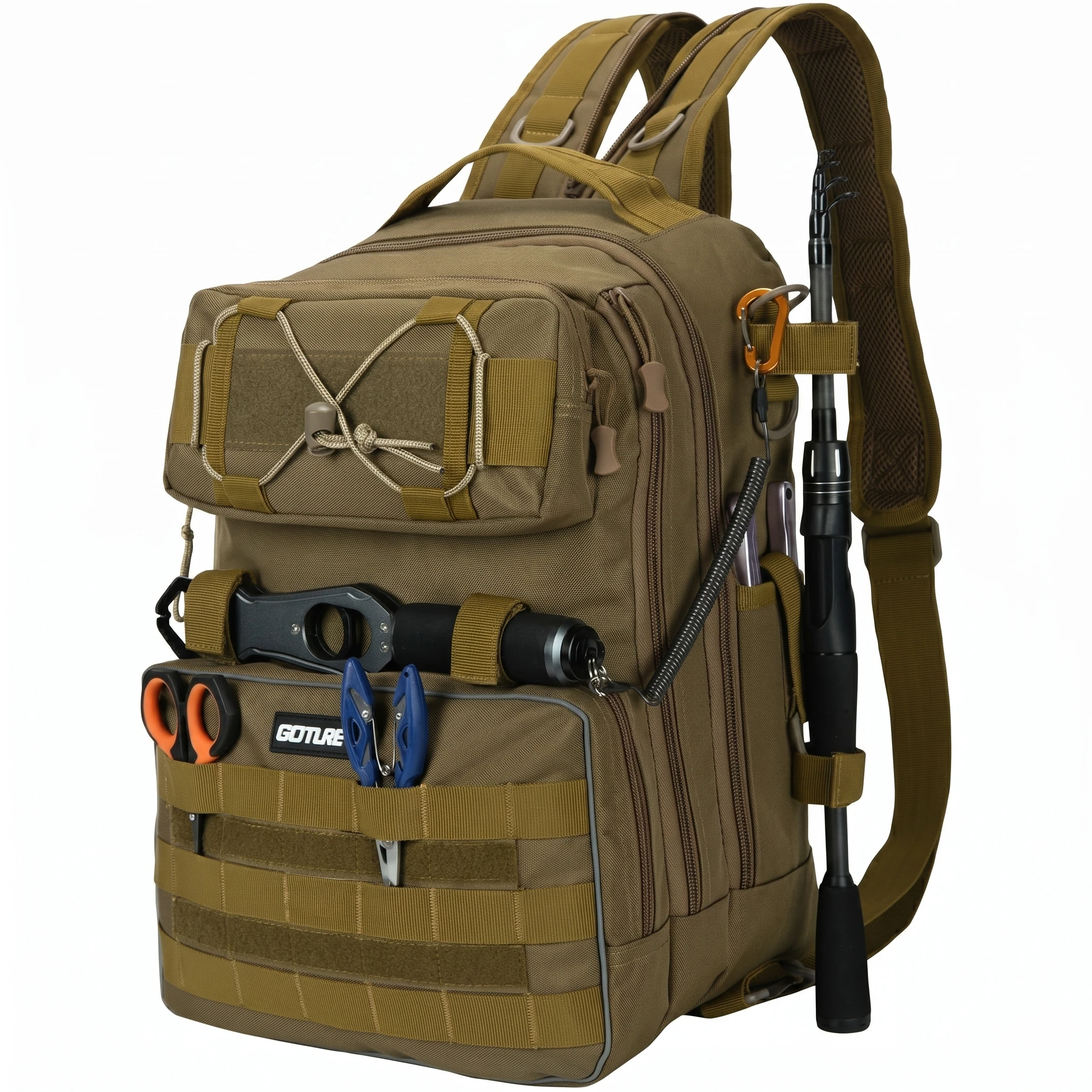 Goture Mochila táctica de pesca con bolsillos laterales y resistente - imagen 3