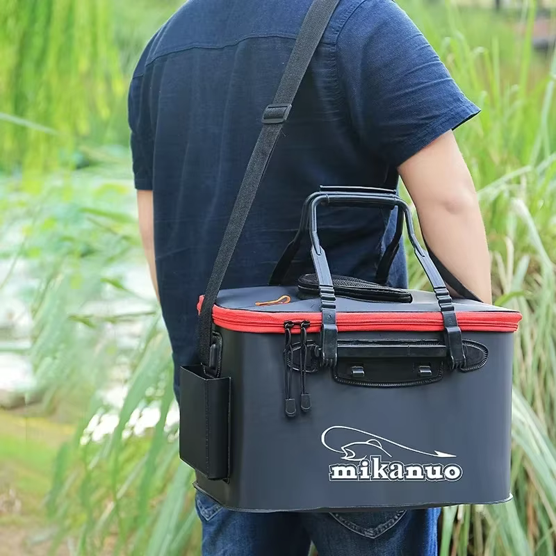 Cubo collapsible para peces vivos – Asa EVA y bolsillo lateral para pesca - imagen 4
