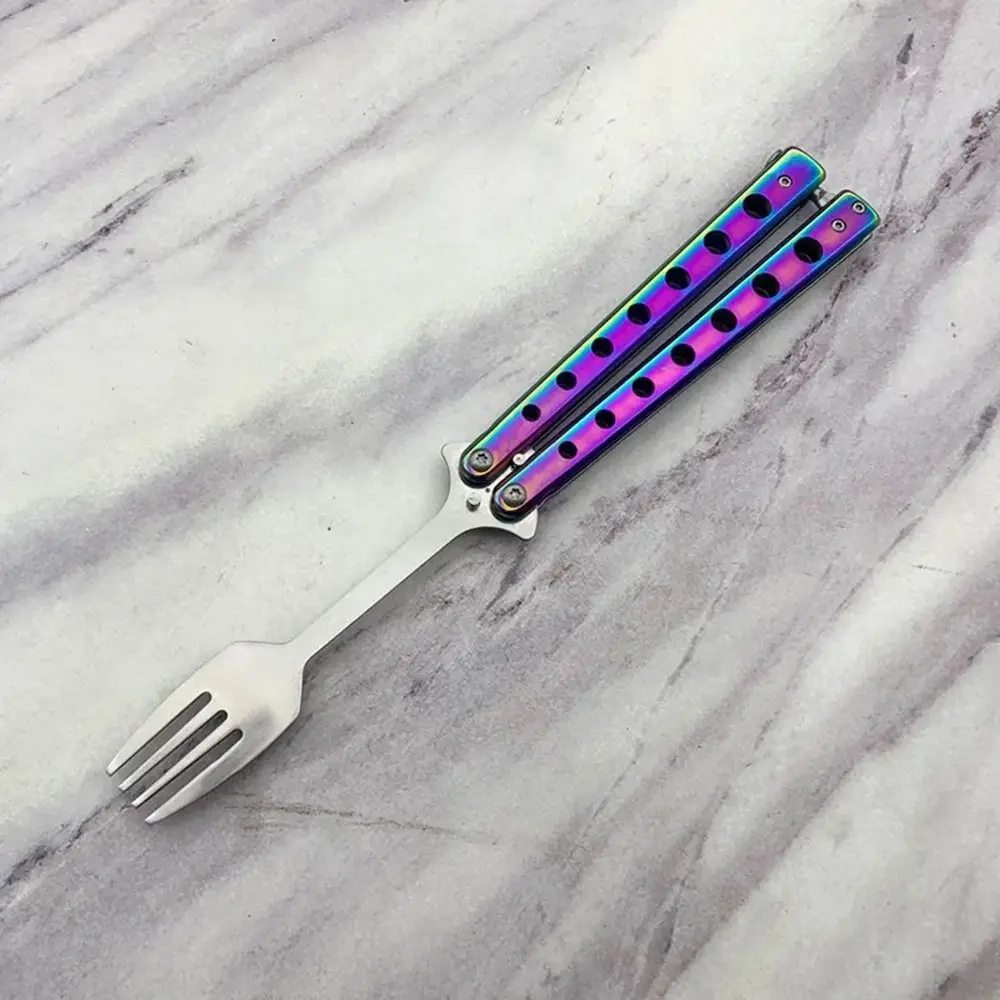 Cubiertos plegables de acero inox con diseño mariposa para camping - imagen 5