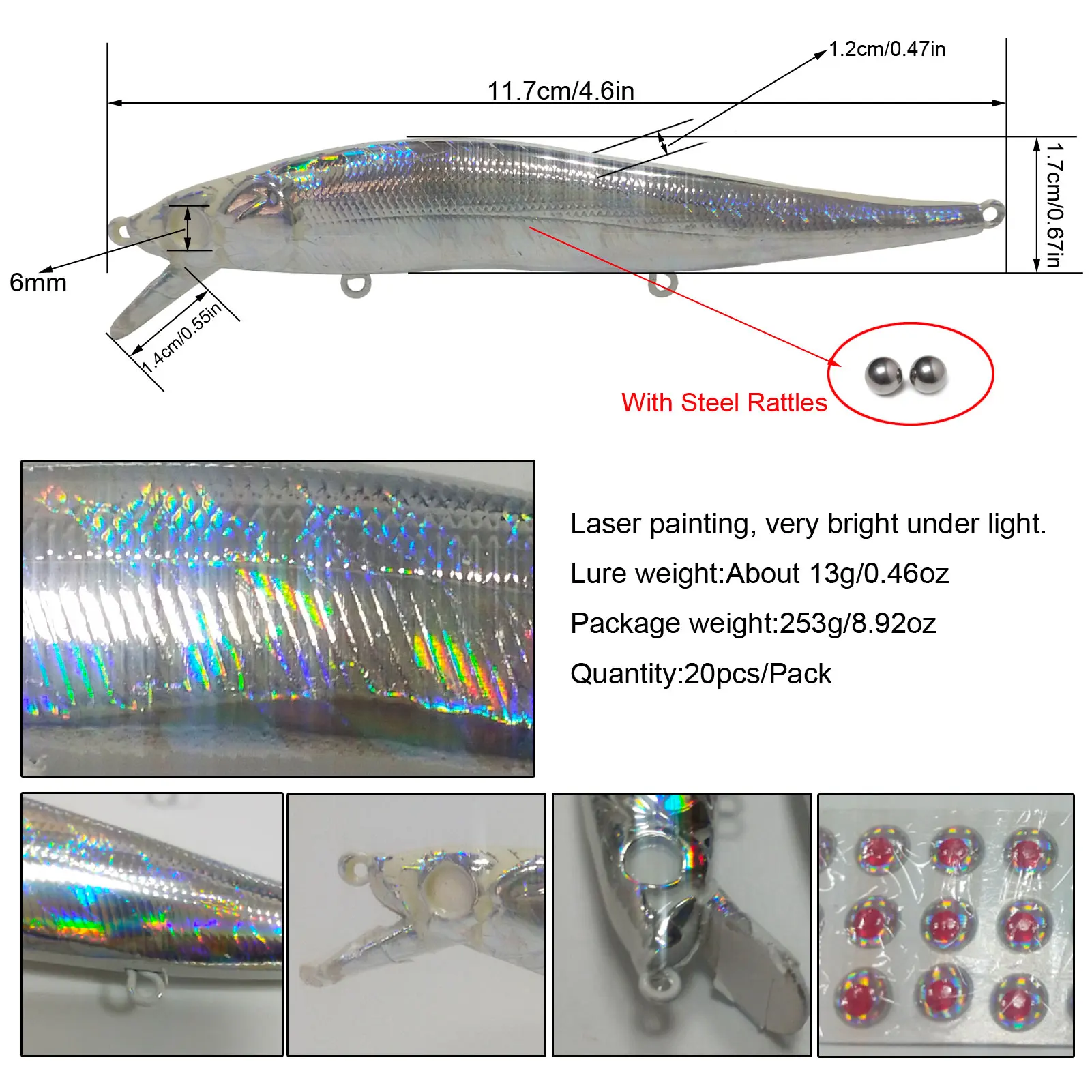 Señuelos Minnow Crankbait holográficos KO – hundimiento lento - imagen 4