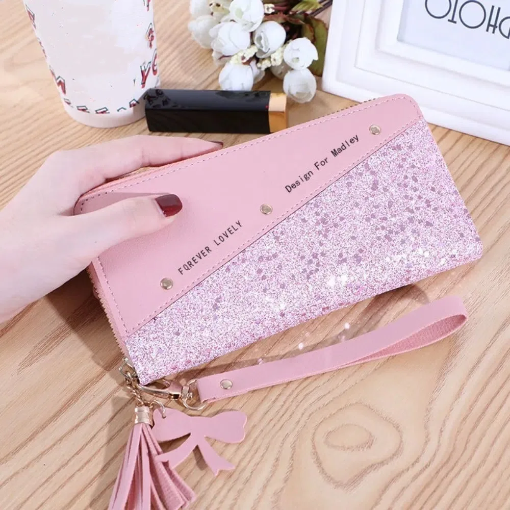 Cartera larga de piel PU para mujer con correa de muñeca - imagen 2