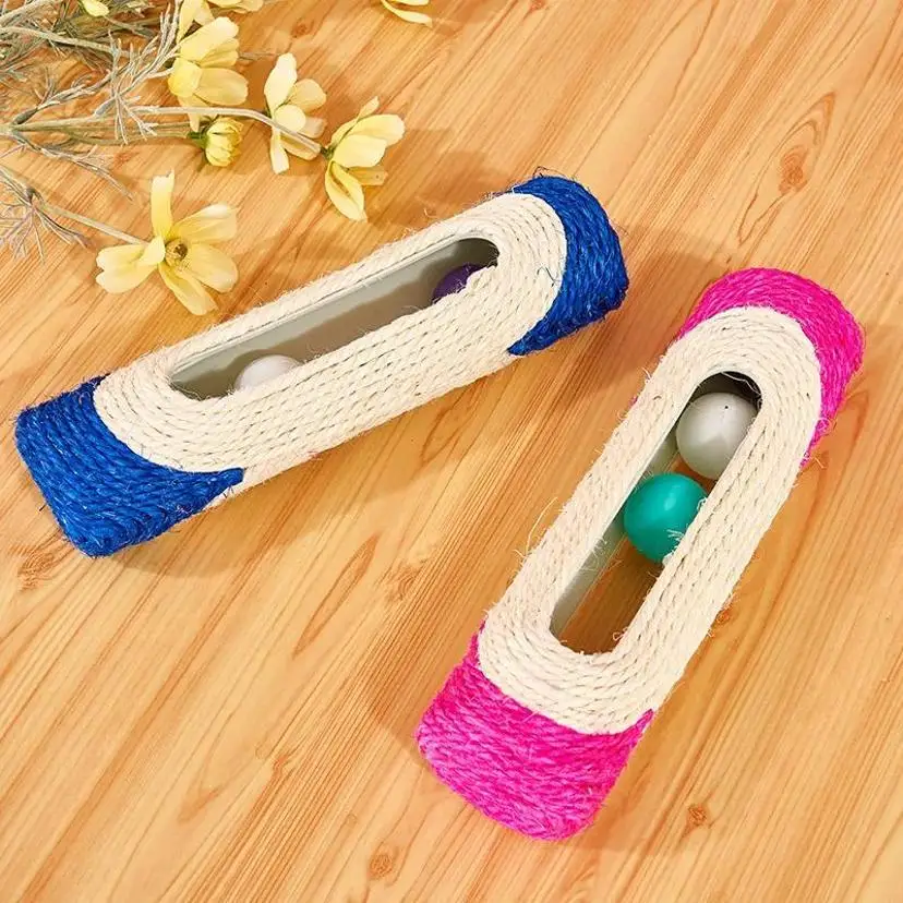 Poste rascador de sisal con bolas rodantes y plumas para gatos - imagen 5