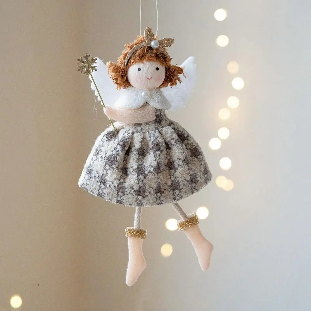 Colgante de ángel textil rojo y blanco gris para decoración navideña DIY