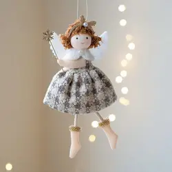 Colgante de ángel textil rojo y blanco gris para decoración navideña DIY