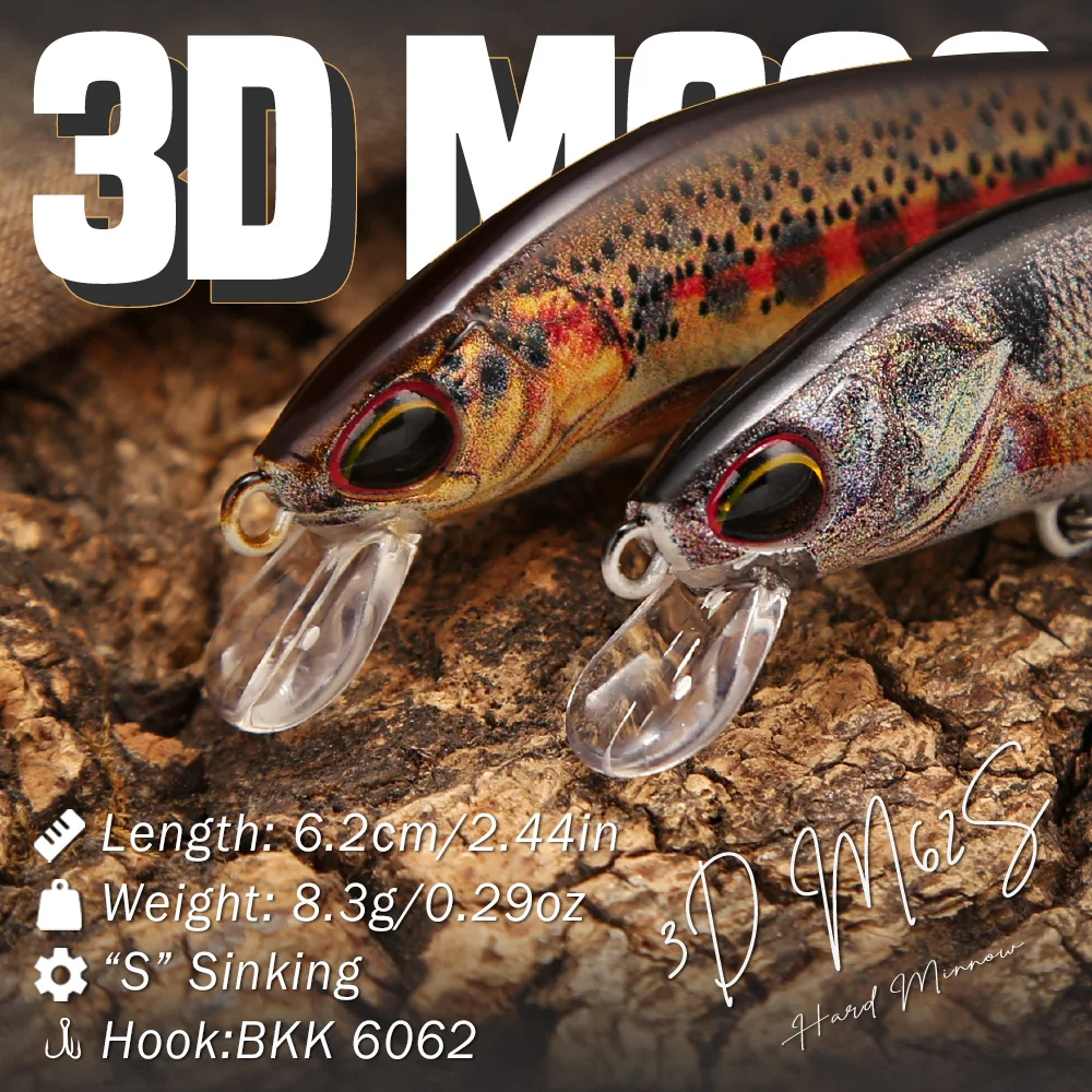 Señuelos B&U Minnow Jerkbait para trucha con triples BKK