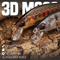 Señuelos B&U Minnow Jerkbait para trucha con triples BKK
