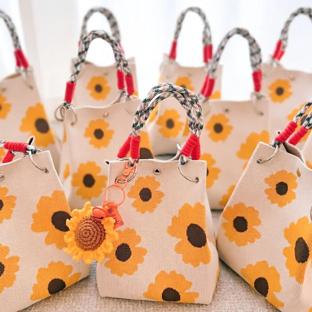 Bolso de ganchillo para mujer con estampado floral y asa trenzada - imagen 2