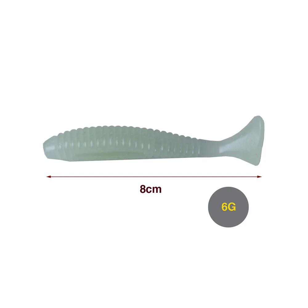 Señuelos de silicona brillando en la oscuridad para pesca nocturna