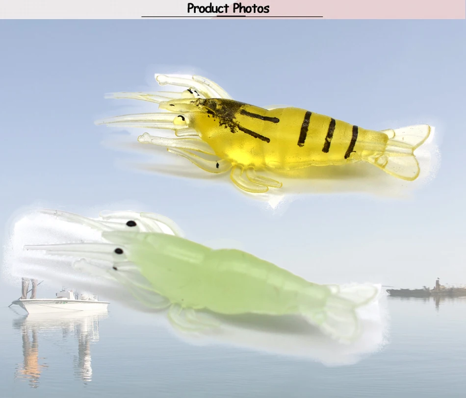 Señuelo de camarón MNFT mostrando su forma realista y color amarillo-blanco