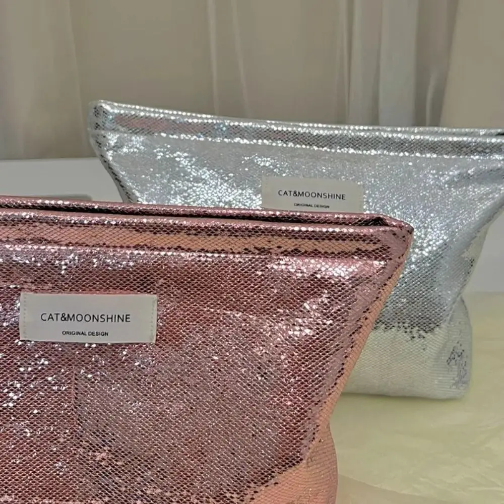 Bolsa de maquillaje brillante con lentejuelas champán, cosmética - imagen 4
