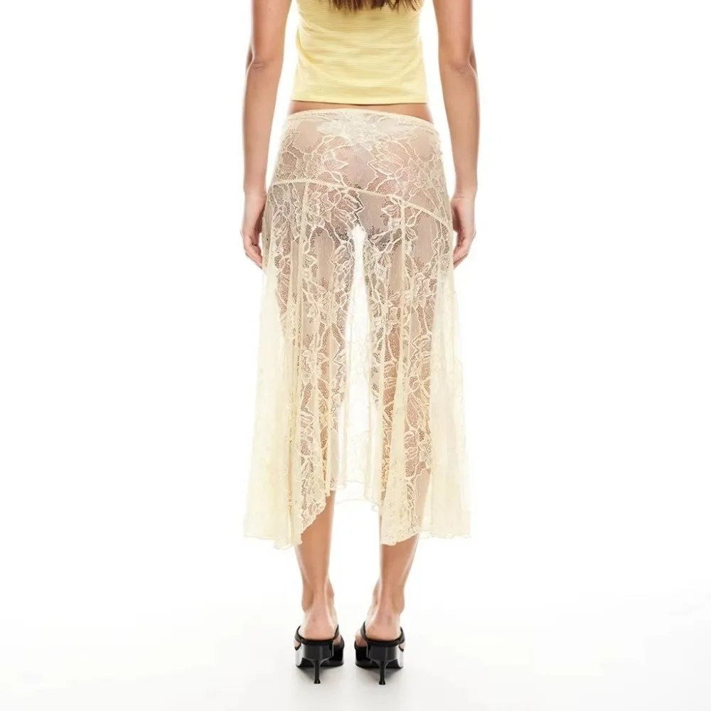 Vestido de playa de encaje liso transparente cintura baja corte A - imagen 5