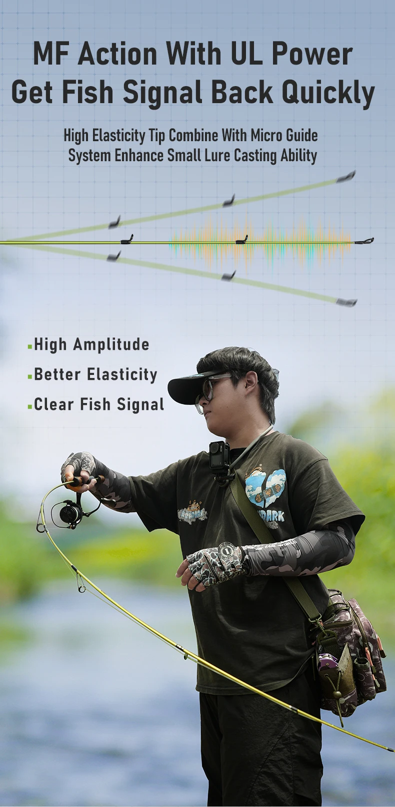 Pesca en arroyo con la caña Kingdom StreamKing S7 en acción