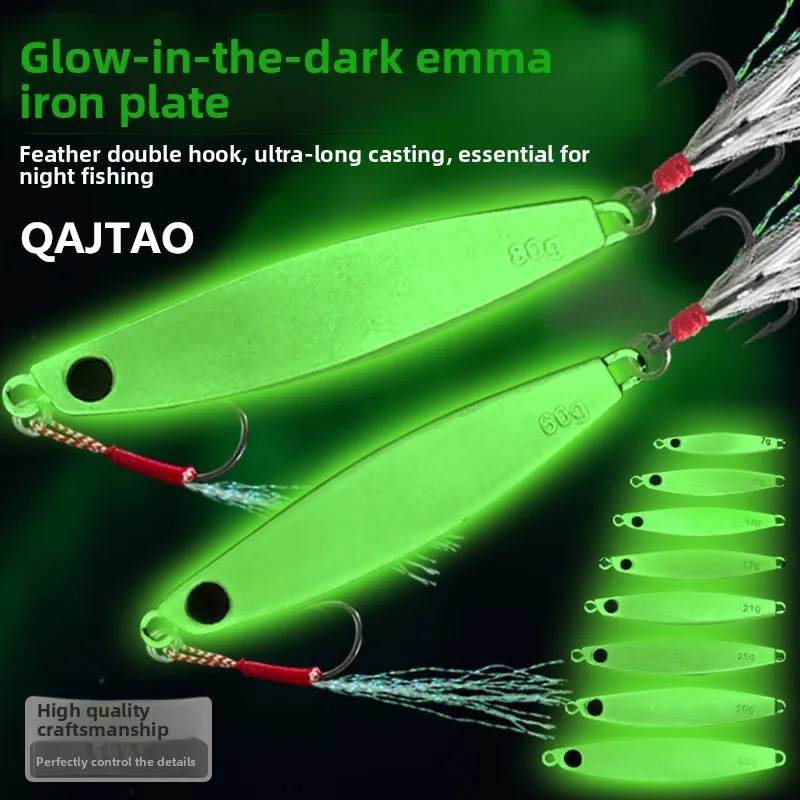 QAJTAO Jig de plomo luminoso con doble anzuelo para mar - imagen 3
