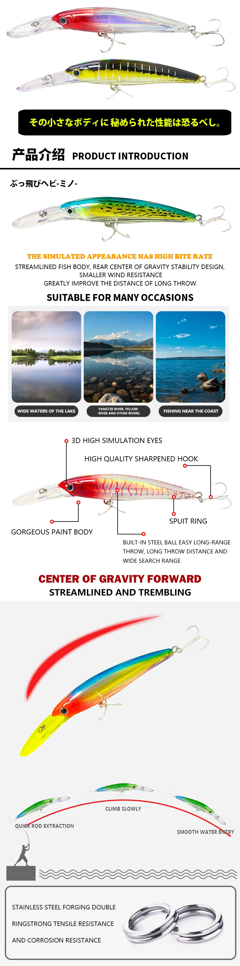 Señuelo de pesca tipo minnow con acabado láser y ojos 3D
