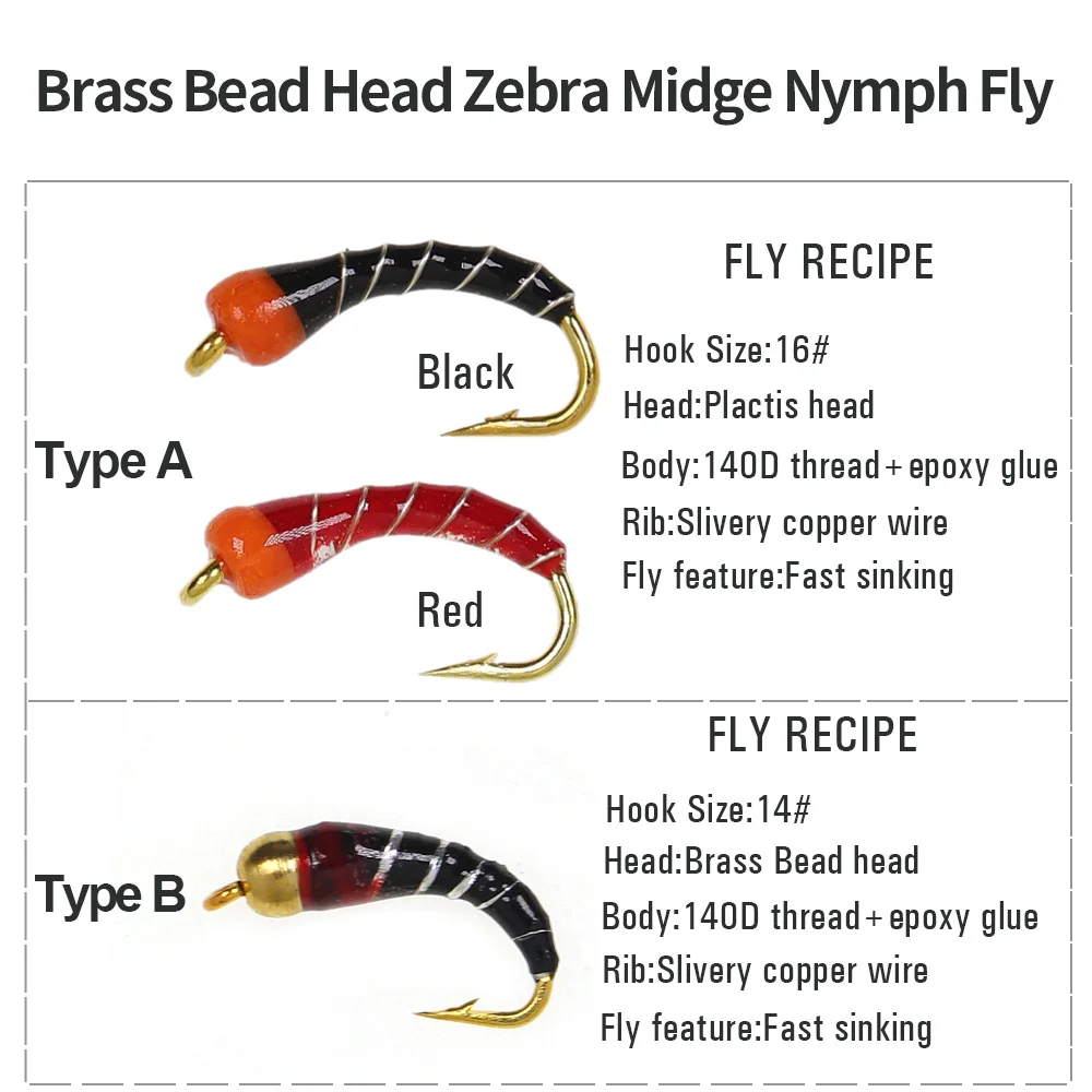 ICERIO BeadHead Zebra Midge – ninfa y moscas húmedas para trucha - imagen 3