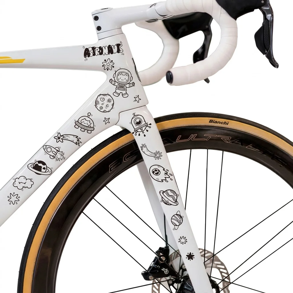 Aplicación autoadhesiva sobre cuadro de bicicleta