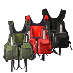 Chaleco flotador de pesca con mesh transpirable, bolsillos y silbato