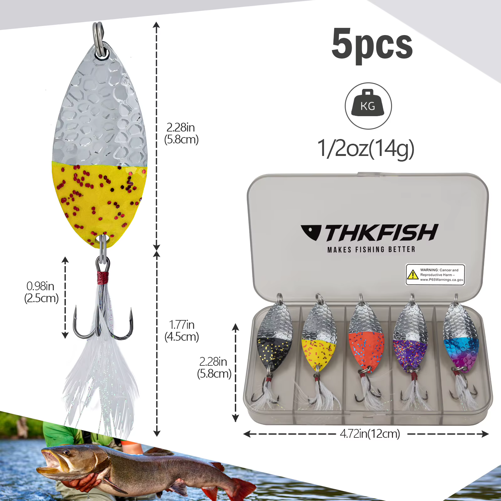 Cuchara de pesca metálica con anzuelo triple para depredadores - imagen 2