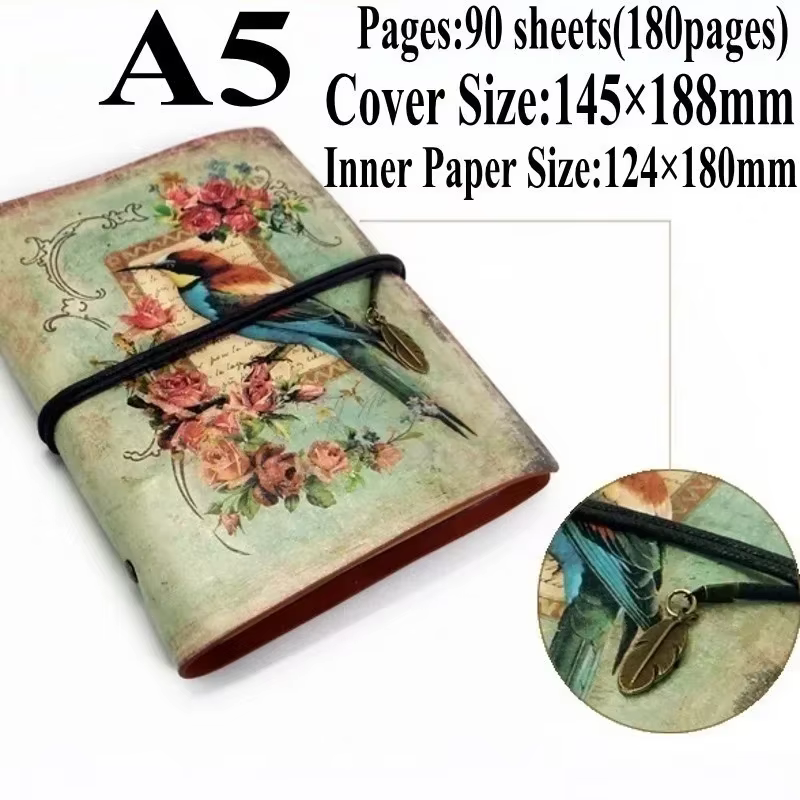 Cuaderno vintage piel PU para escribir – Agenda creativa papel Kraft - imagen 3