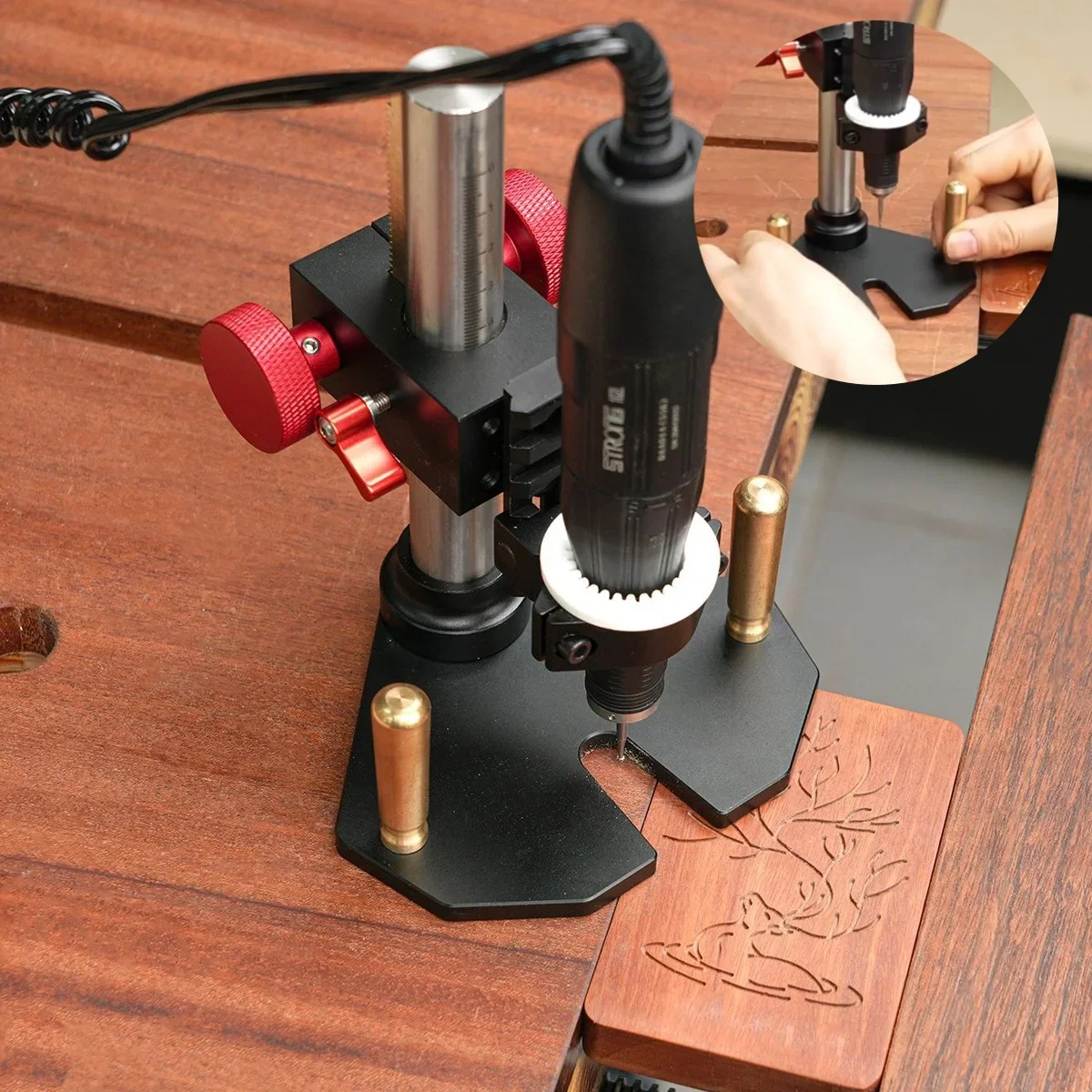 Soporte para taladro de grabado con base y ajuste