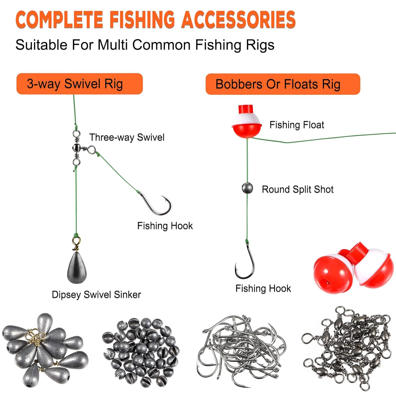 Kit accesorios Free Fisher de pesca: plomos, hoja giratoria y anzuelos