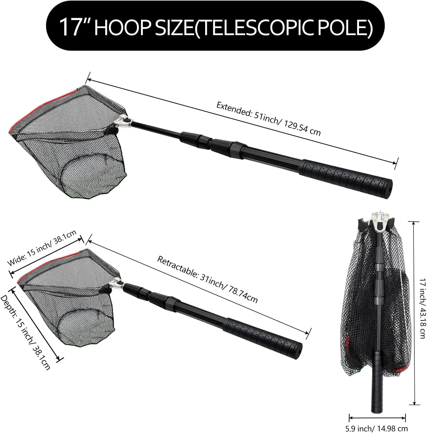 Red de pesca plegable SAN LIKE con mango telescópico antideslizante - imagen 5