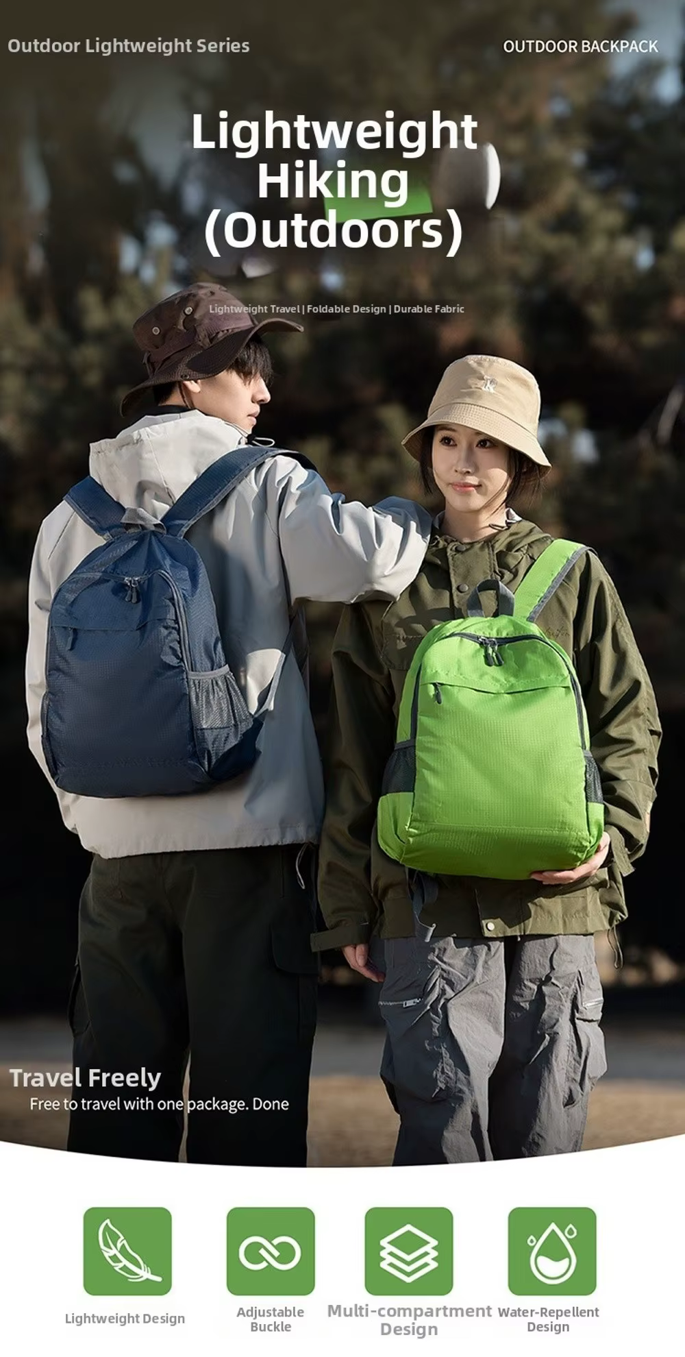 Mochila compacta plegable para actividades al aire libre